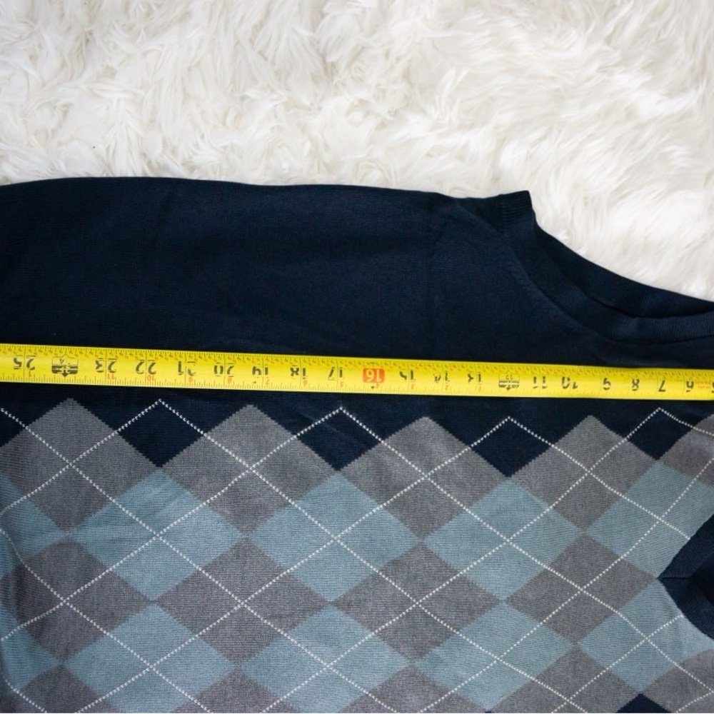 Banana Republic Argyle Sweater Vest Silk Cashmere Navy Blue Preppy - Picture 7 of 7